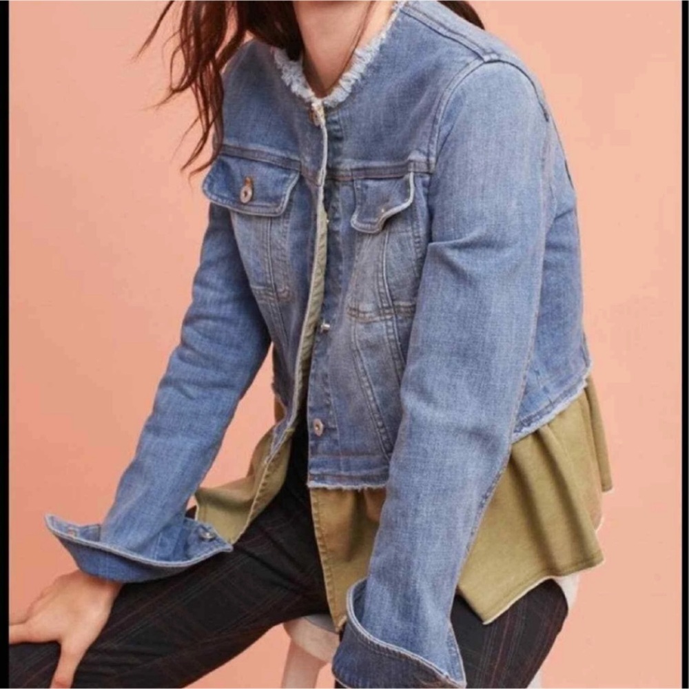 Anthropologie Pilcro & The Letterpress Peplum Ruffle Denim Jacket